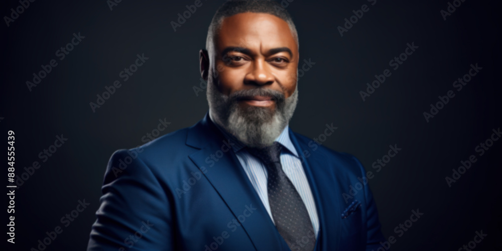 Blurred image confident man in blue suit with gray beard Blurred image confident man in blue suit with gray beard