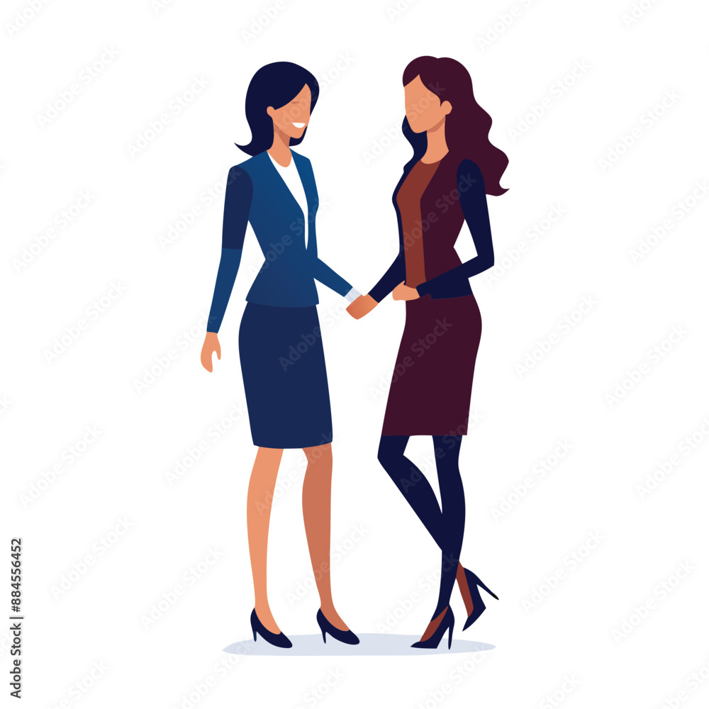 two business women standing in a pose, vector art illustration two business women standing in a pose, vector art illustration