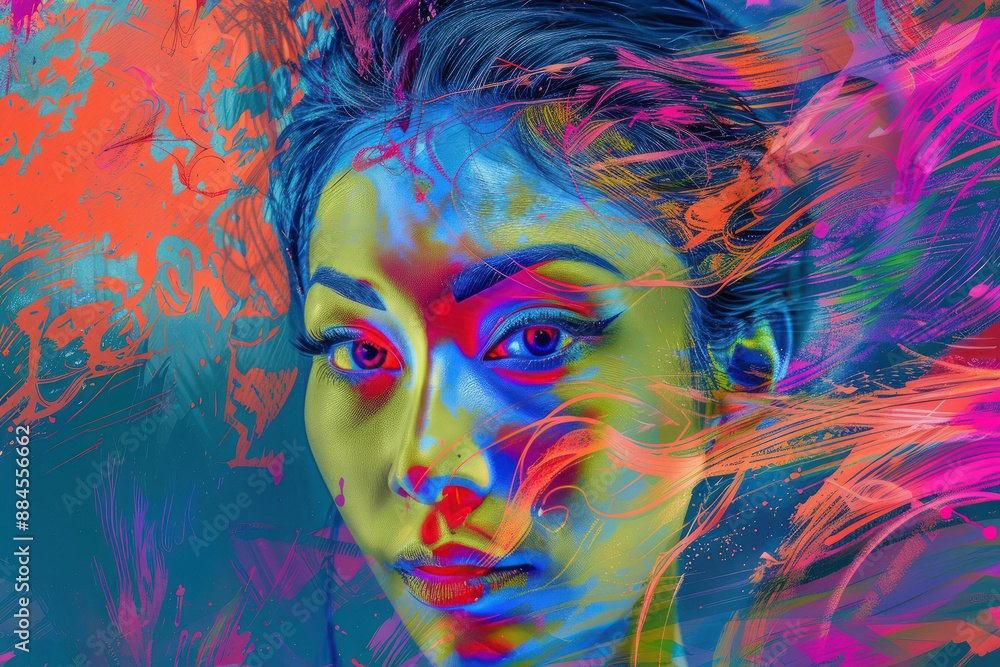 Fototapeta premium Psychedelic portrait with vibrant swirling colors