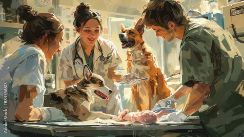 A group of animals being taken care of in a veterinary hospital