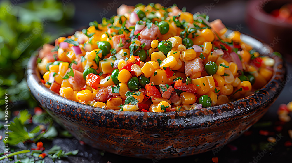 Pea and Corn Succotash: Southern-style side dish with green peas, corn kernels, bell peppers, onions, and bacon or ham. Pea and Corn Succotash: Southern-style side dish with green peas, corn kernels, bell peppers, onions, and bacon or ham.