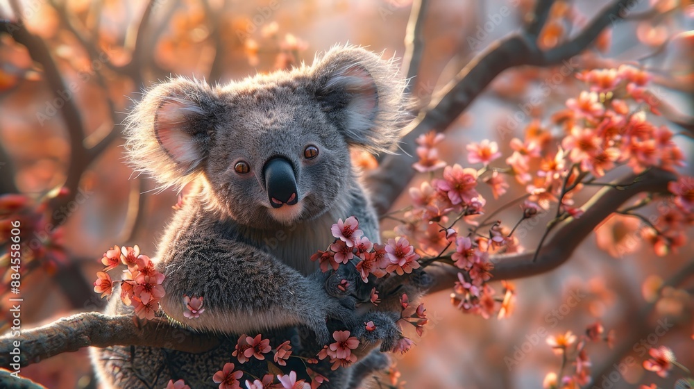 Obraz premium cute koala bear on cherry blossom tree