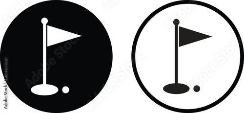 Golf flag icon set in two styles isolated on white background . Golf pole flag icon vector