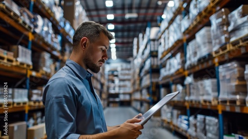 Thoughtful warehouse worker checking inventory