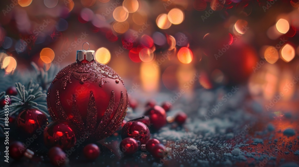 Festive background featuring a closeup of Christmas tree ornament Festive background featuring a closeup of Christmas tree ornament