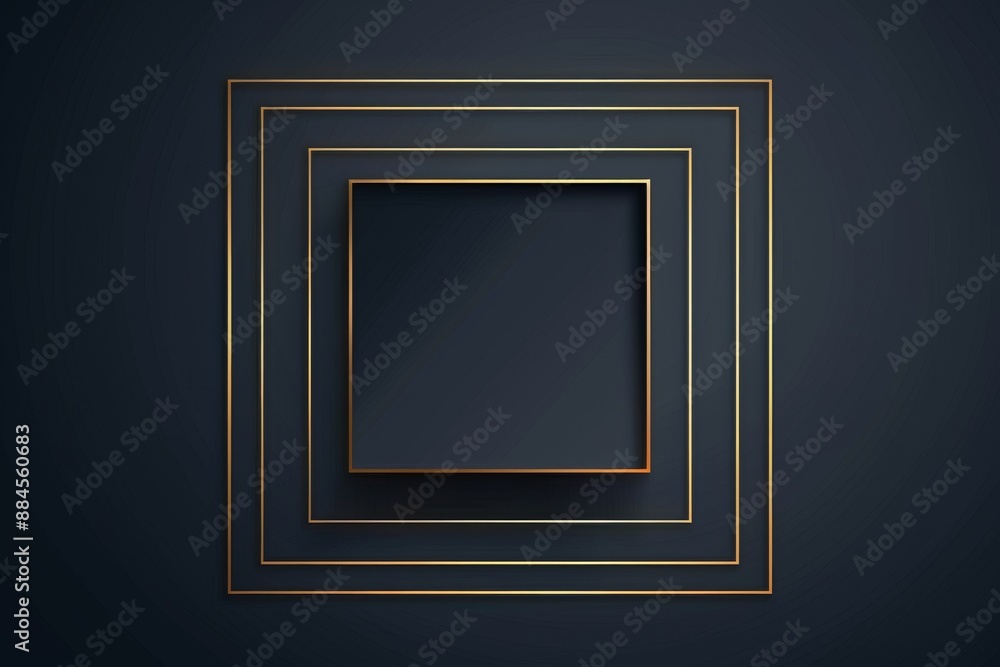 Elegant black background with thin golden frames in layered square design Elegant black background with thin golden frames in layered square design