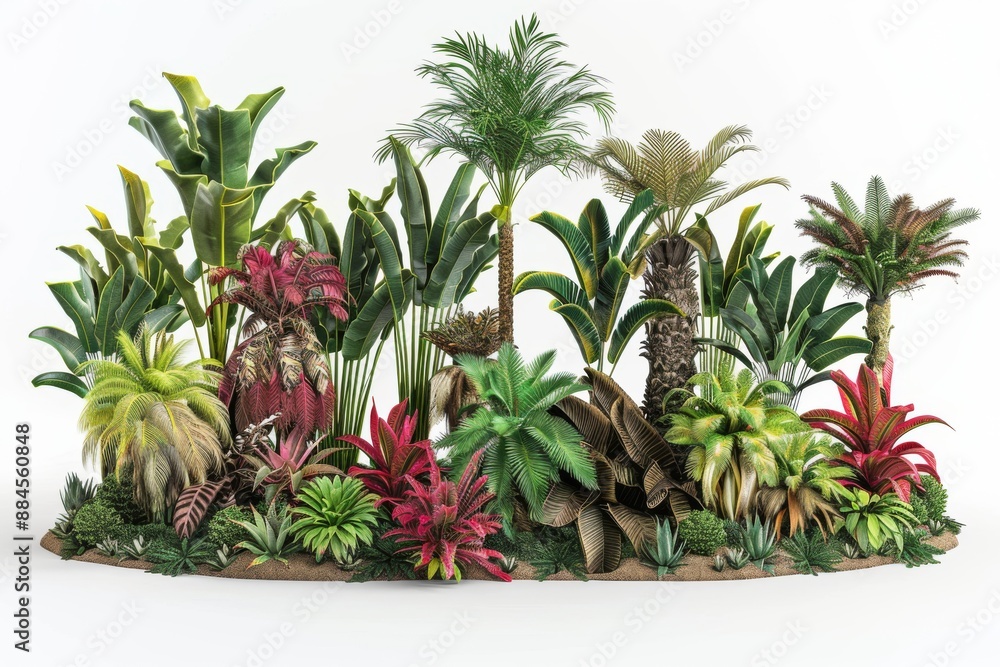 Fototapeta premium Tropical garden with a variety of exotic plants vibrant and lush greenery serene and peaceful outdoor space