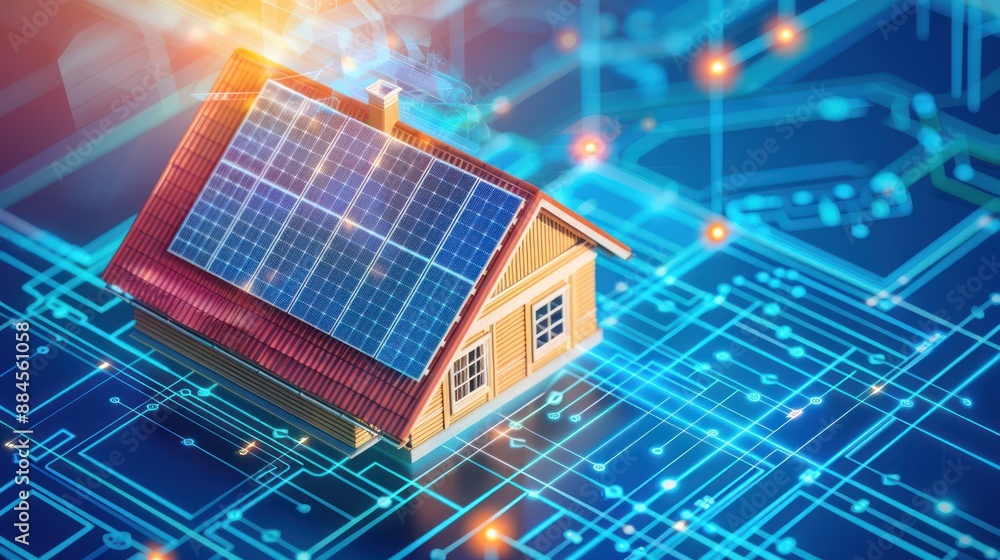 Smart Home with Solar Panels on a Circuit Board Smart Home with Solar Panels on a Circuit Board