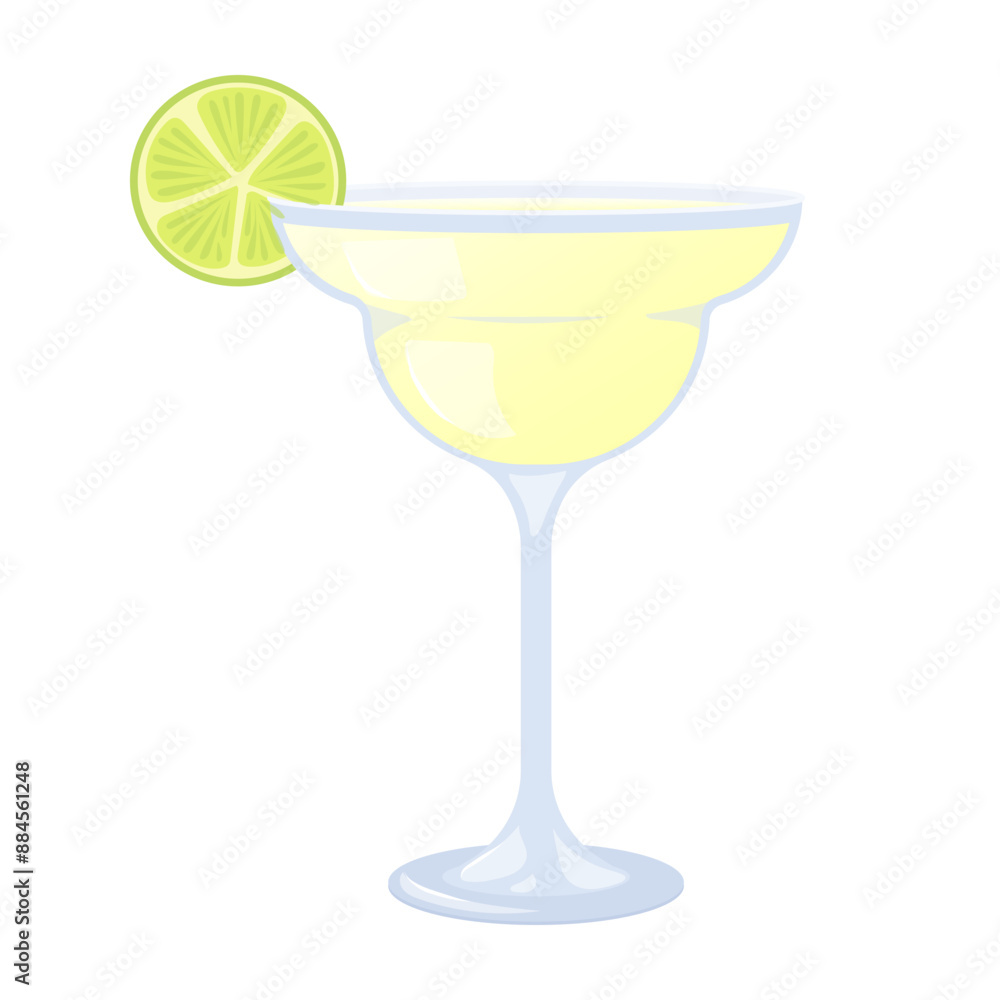 Summer cocktail. Margarita cocktail with lime in a glass, summer tropical alcoholic drink. Beach Holidays, summer vacation, party, cafe-bar, recreation concept. Isolated vector Illustration. Summer cocktail. Margarita cocktail with lime in a glass, summer tropical alcoholic drink. Beach Holidays, summer vacation, party, cafe-bar, recreation concept. Isolated vector Illustration.