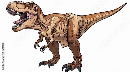 Fototapeta Naklejka Na Ścianę i Meble -  An animated T-Rex dinosaur in a cartoon art style with a prominent orange-brown color, illustrating a simplified and friendly version of this giant prehistoric predator.