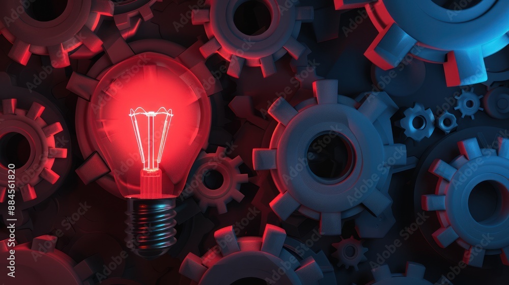 Illuminating Innovation: A Glowing Lightbulb amidst Gears Illuminating Innovation: A Glowing Lightbulb amidst Gears