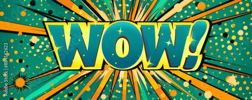 Cheerful pop art banner with the word WOW in vibrant comic style photo