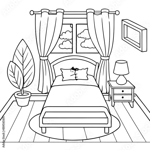 Cute Bedroom Coloring Page Illustration vector
