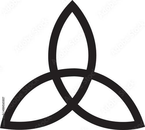 Triquetra sign icon. Leaf like Celtic simple symbol black vector illustration. Trikvetr knot with Power of three Viking tribal for tattoo trendy flat style image isolated on transparent background.