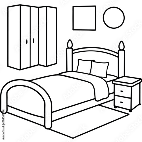 Cute Bedroom Coloring Page Illustration vector