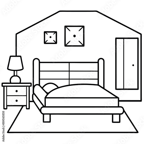 Cute Bedroom Coloring Page Illustration vector