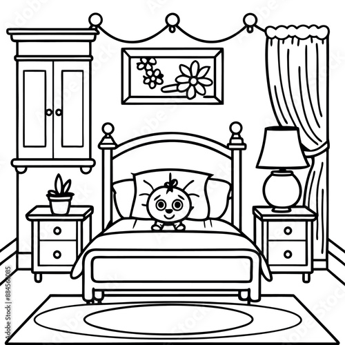 Cute Bedroom Coloring Page Illustration vector