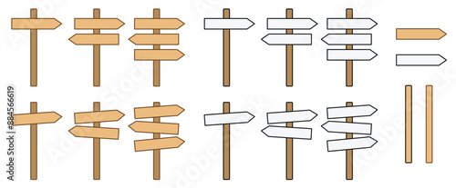 Cartoon Crossroads Sign Post Blank Template Clipart Illustration - Isolated White and Brown
