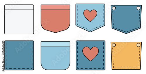 Decorative Empty Denim Jean Pant or Shirt Pocket Illustration Color Clipart 