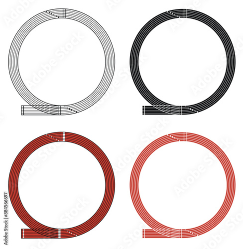 Circle Track and Field Running Track Decorative Border Frame Template Clipart - Outline, Silhouette & Color