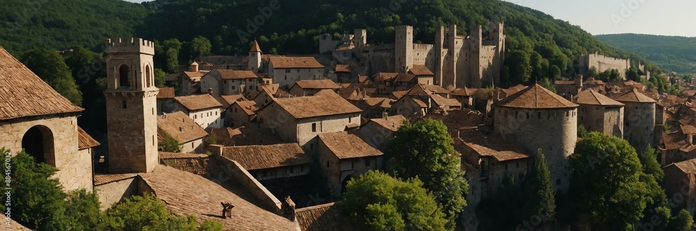 Obraz premium detailed panoramic view of a medieval city background