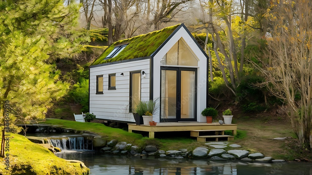 Fototapeta premium modern tiny house on the lake