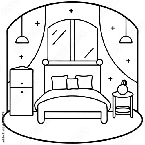 Cute Bedroom Coloring Page Illustration vector