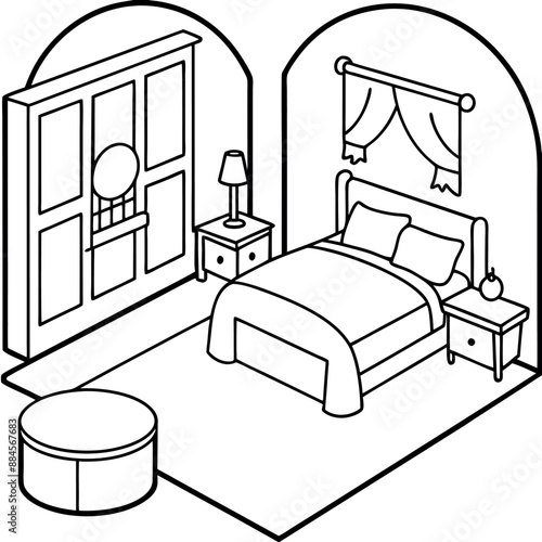 Cute Bedroom Coloring Page Illustration vector