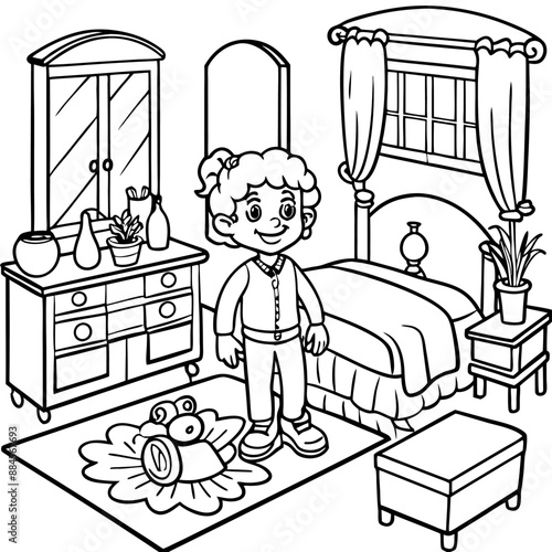 Cute Bedroom Coloring Page Illustration vector