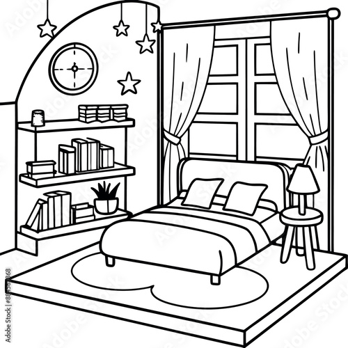 Cute Bedroom Coloring Page Illustration vector