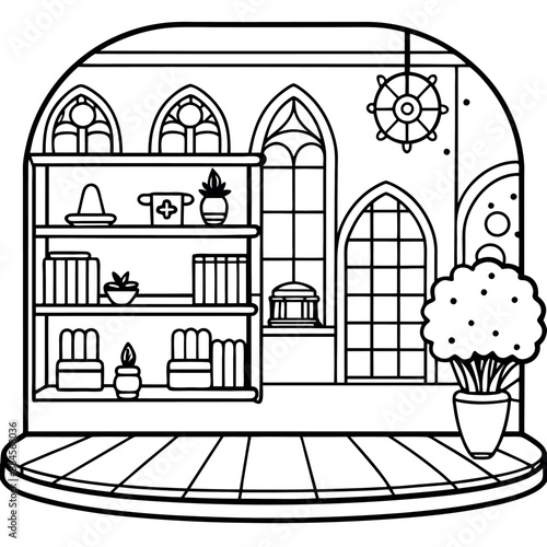 Cute Bedroom Coloring Page Illustration vector