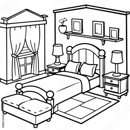Cute Bedroom Coloring Page Illustration vector