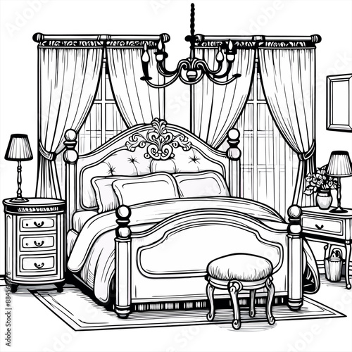 Cute Bedroom Coloring Page Illustration vector