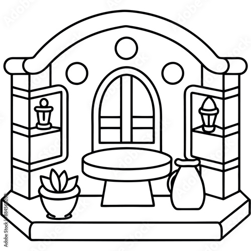 Cute Bedroom Coloring Page Illustration vector