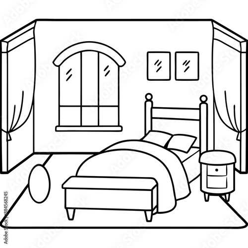 Cute Bedroom Coloring Page Illustration vector