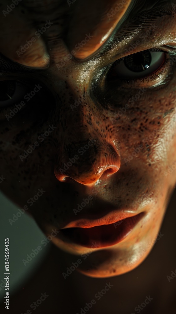 Naklejka premium A close up of a person with freckles on their face