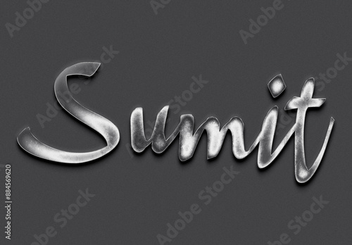 Chrome metal 3D Hindi name design of Sumit on grey background.	 photo