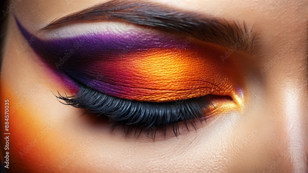 Fototapeta premium Sunset eyeshadow blending from orange to purple