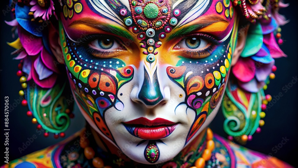 Artistic face painting with intricate designs Artistic face painting with intricate designs