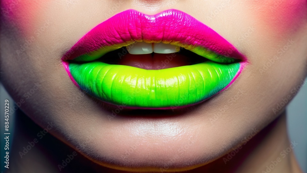 Obraz premium Neon lips with matching eyeliner