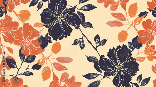 Wallpaper Mural Floral pattern with two contrasting colors, featuring a simple silhouette of flowers over a seamless background. Torontodigital.ca