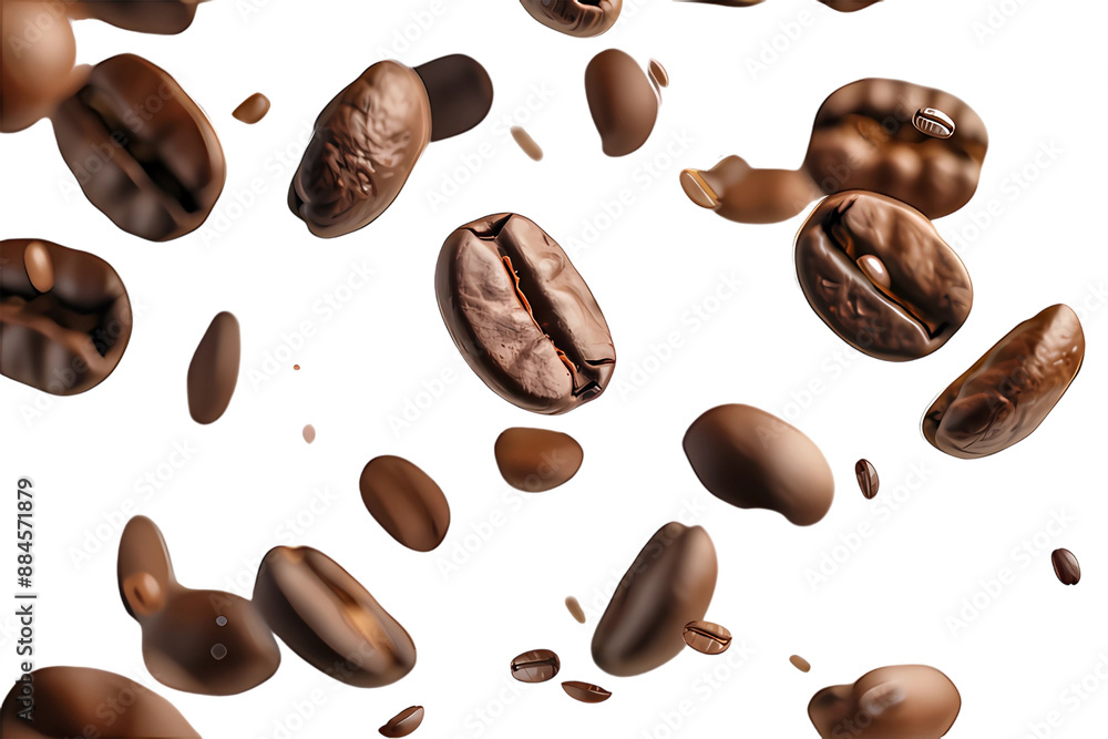 Fototapeta premium scattering coffee beans isolated on a transparent background.