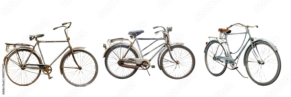 Fototapeta premium Old rusty bicycle isolated on a white background, png