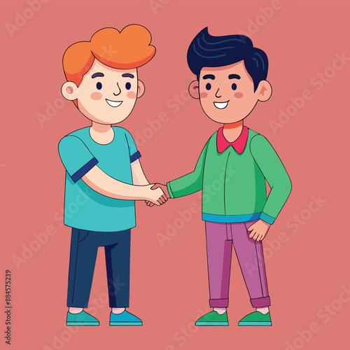 Two friends are congratulation by hand shake vector illustration