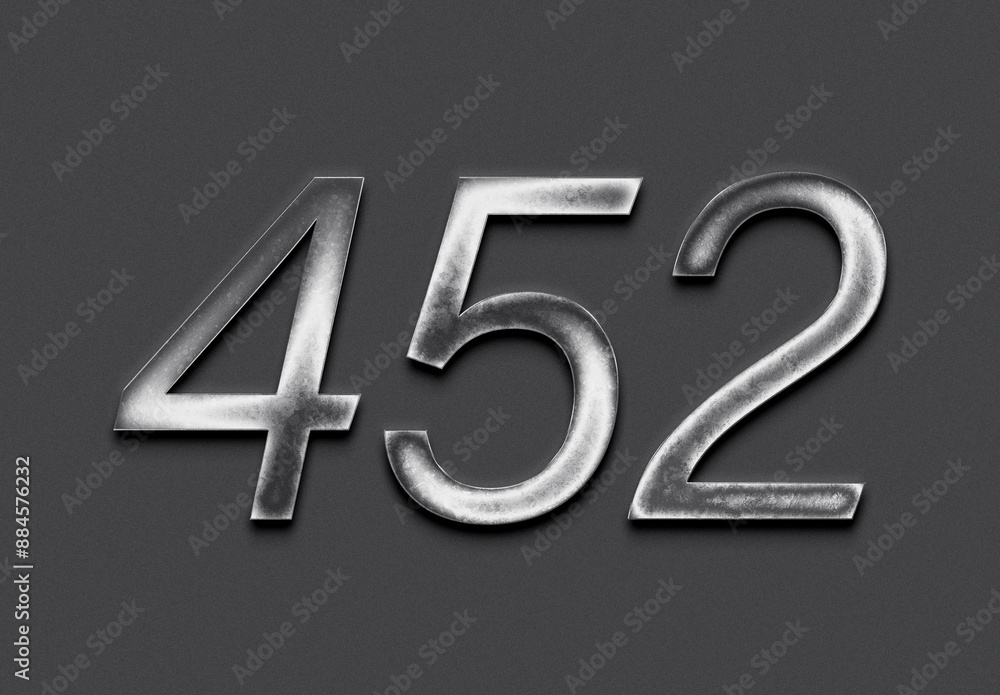 Chrome metal 3D number design of 452 on grey background. Chrome metal 3D number design of 452 on grey background.