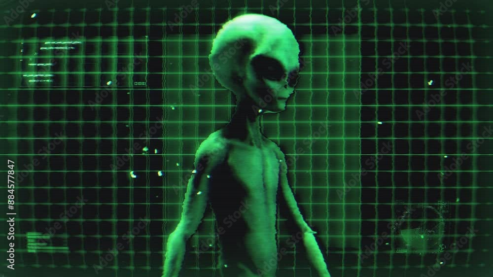 A digital Sci-Fi style data screen featuring a central animated Alien ...