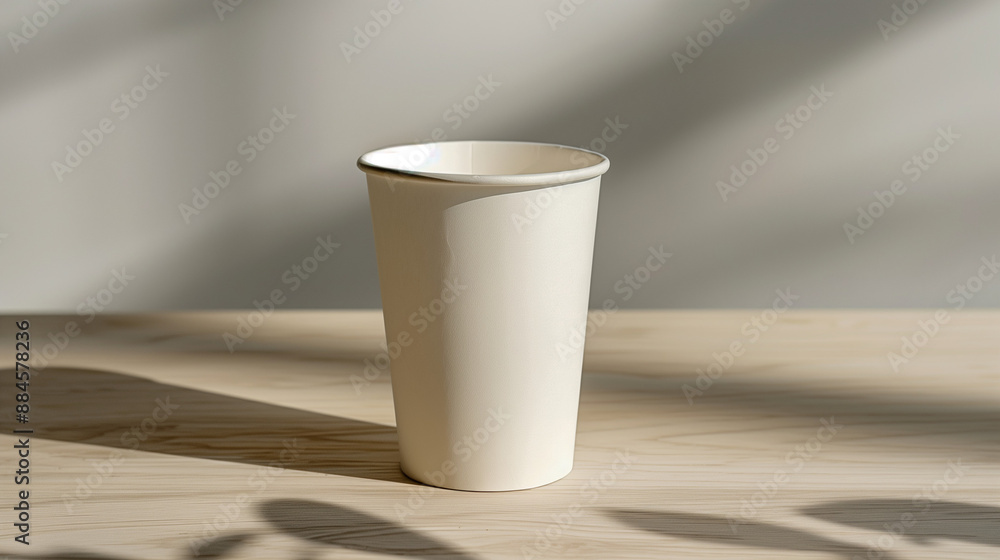 mockup white paper coffee cup, on a beige wooden table clean white background, Ai generated Images mockup white paper coffee cup, on a beige wooden table clean white background, Ai generated Images