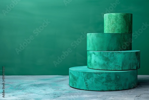 A minimalist side view of a bold bar graph in vibrant shades of emerald green, illustrating data with simplicity and clarity.