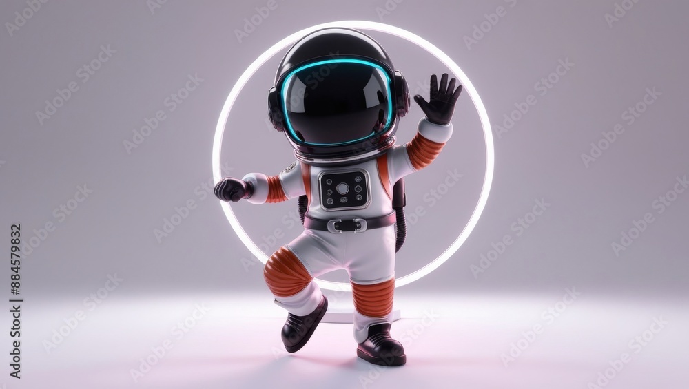 Cute 3D astronaut character is dancing under the lights. isolated on white background. Cute 3D astronaut character is dancing under the lights. isolated on white background.
