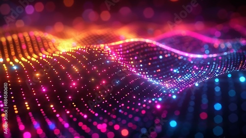Futuristic abstract stocks marketing and technology background featuring an array of colorful lights symbolizing worldwide networks and digital advancement.